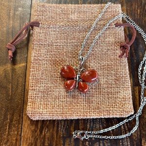 Red Jasper Butterfly Necklace Butterfly Crystal Necklace Red Jasper Necklace
